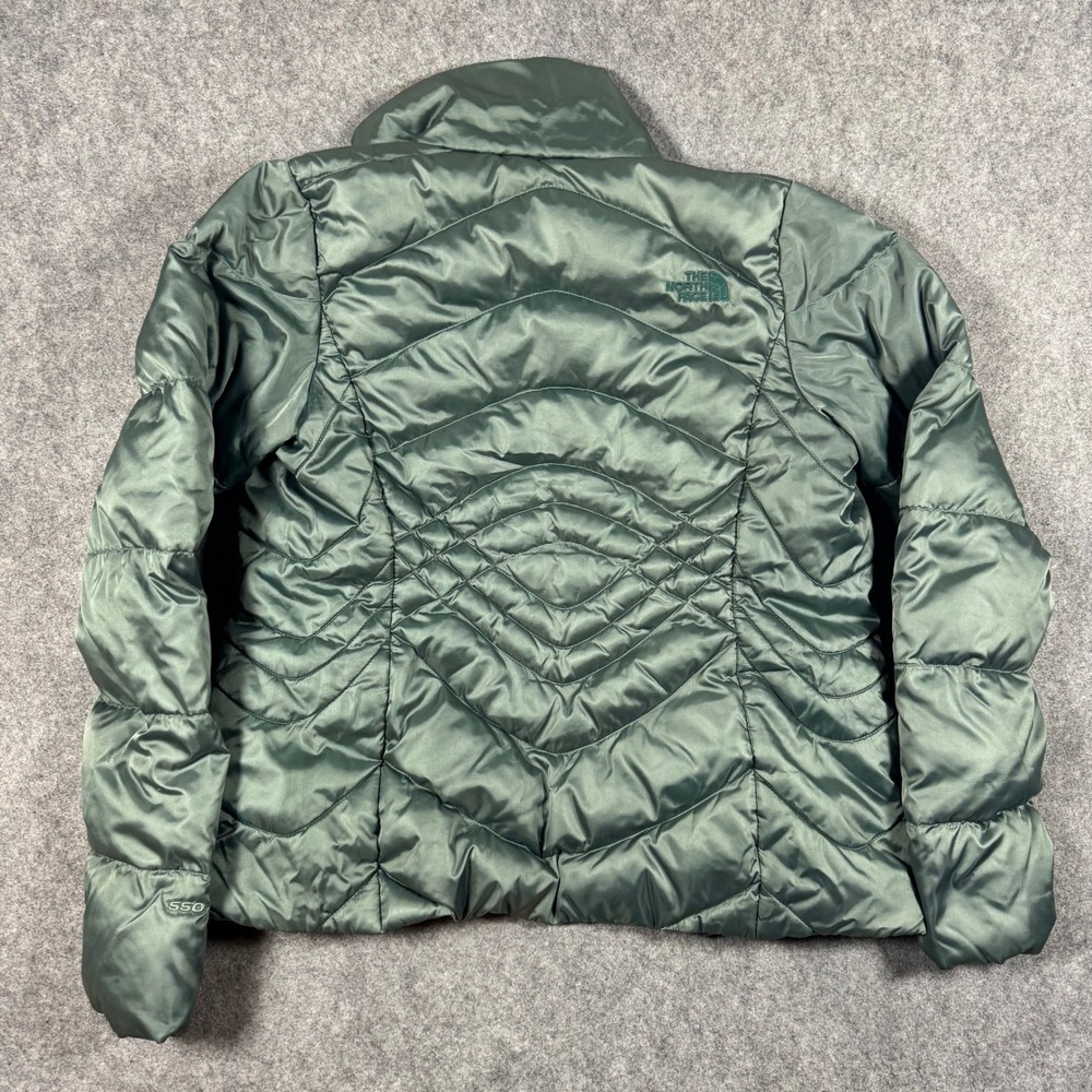 The North Face Puffer Jacket Womens S Green 550 Down Quilted Full Zip Coat FLAW* - Picture 5 of 12